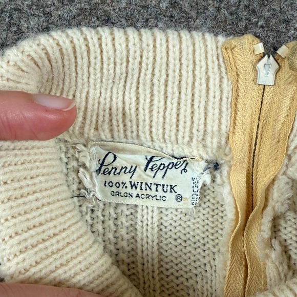 Vintage Mock Neck Preppy Cable-knit Diamond Fisherman Pullover Sweater Women’s S - Picture 4 of 10